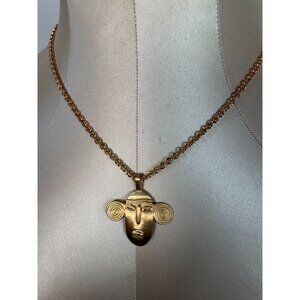 Gold-Plated Multilana Monkey Pendant Necklace With Spiral Ears On Chain